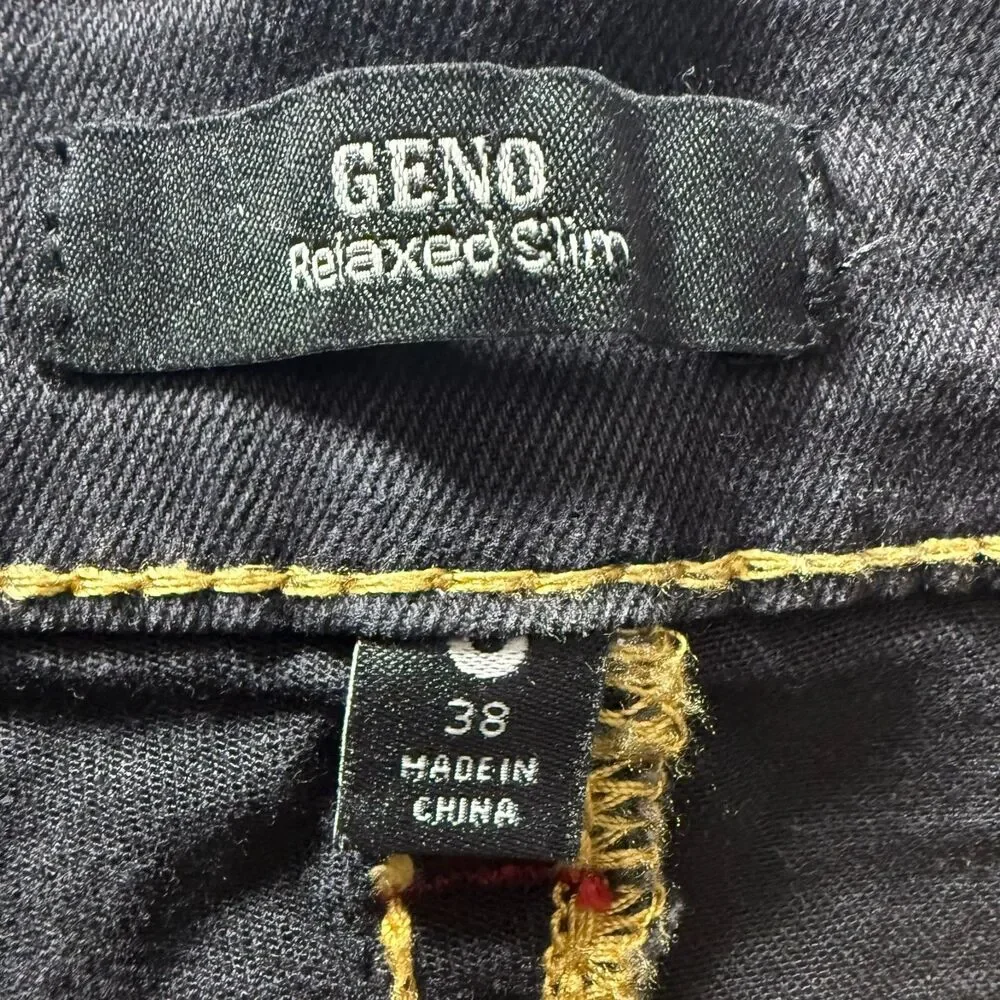 True Religion Geno Relaxed Slim Black Jeans Red Stitch Flap Pocket Men’s 38x31